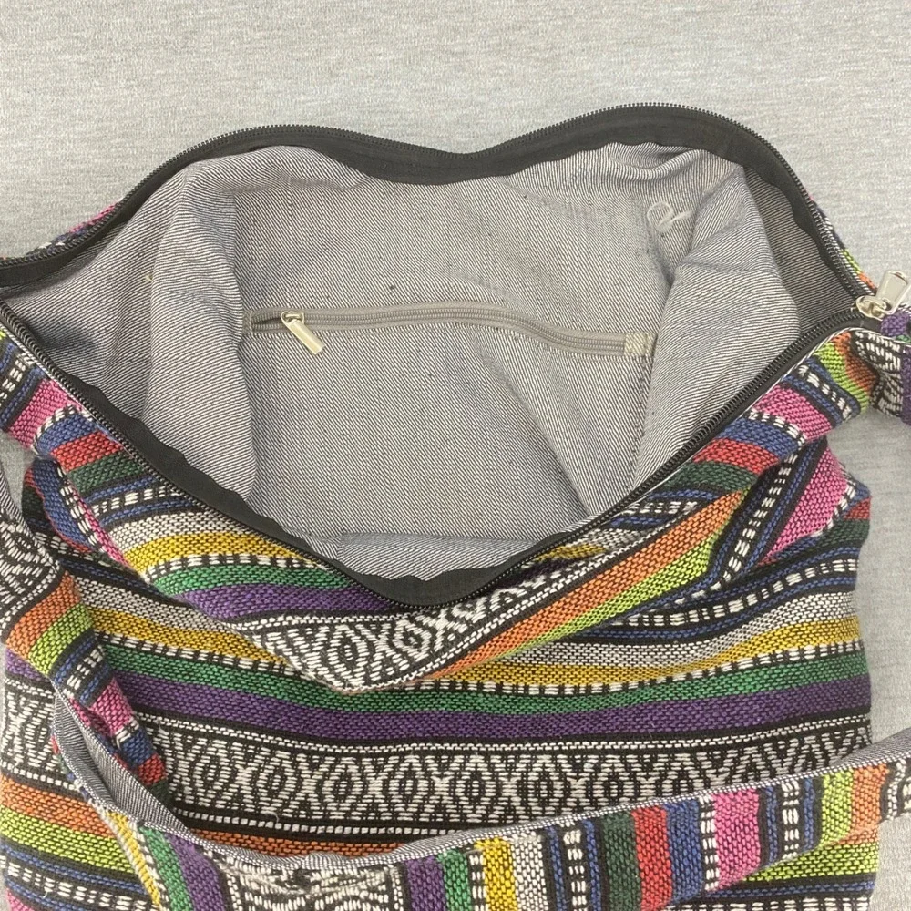 Bohemian Hobo Crossbody Tribal Stripe Shoulder Bag Zip‎ Closure Inside Pocket